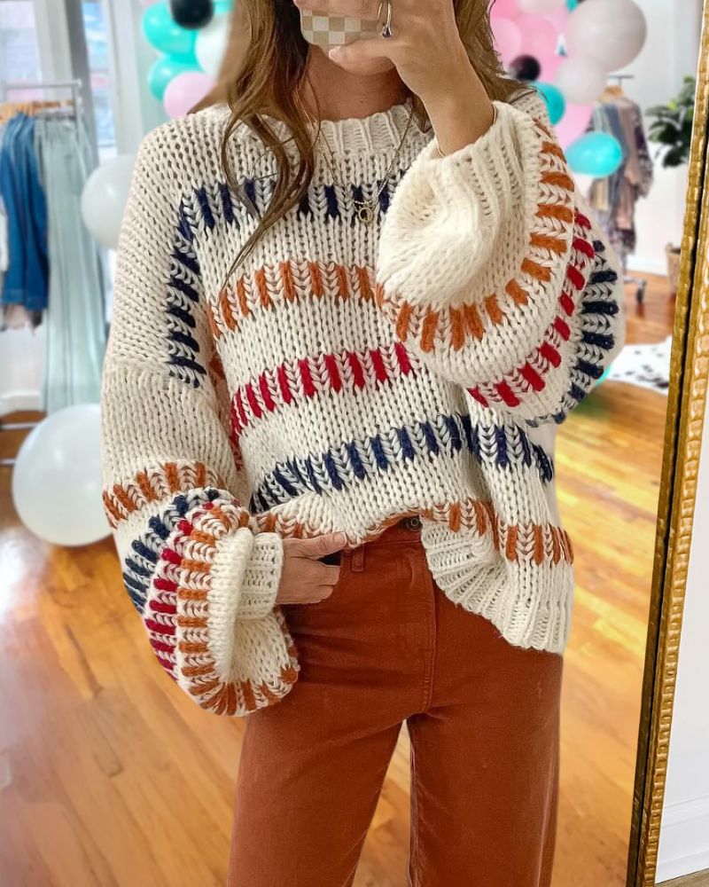 Colorful Striped Chunky Knit Sweater