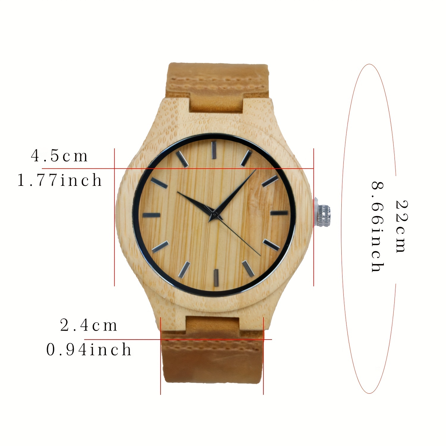 Simple Carbonized Bamboo Genuine Leather Strap Men's Quartz Watch