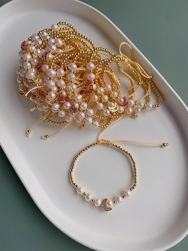Copper 18K Gold Plated Plating Moon Rhinestones Copper Bracelets