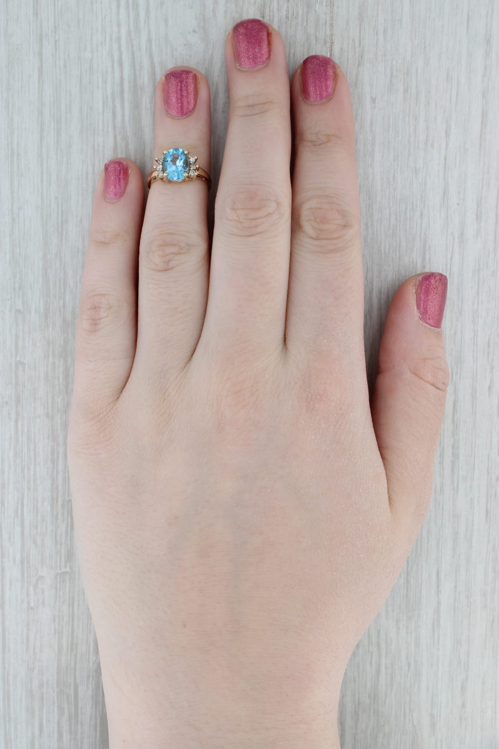 2.19ctw Oval Blue Topaz Diamond Ring 10k Yellow Gold Size 4.5