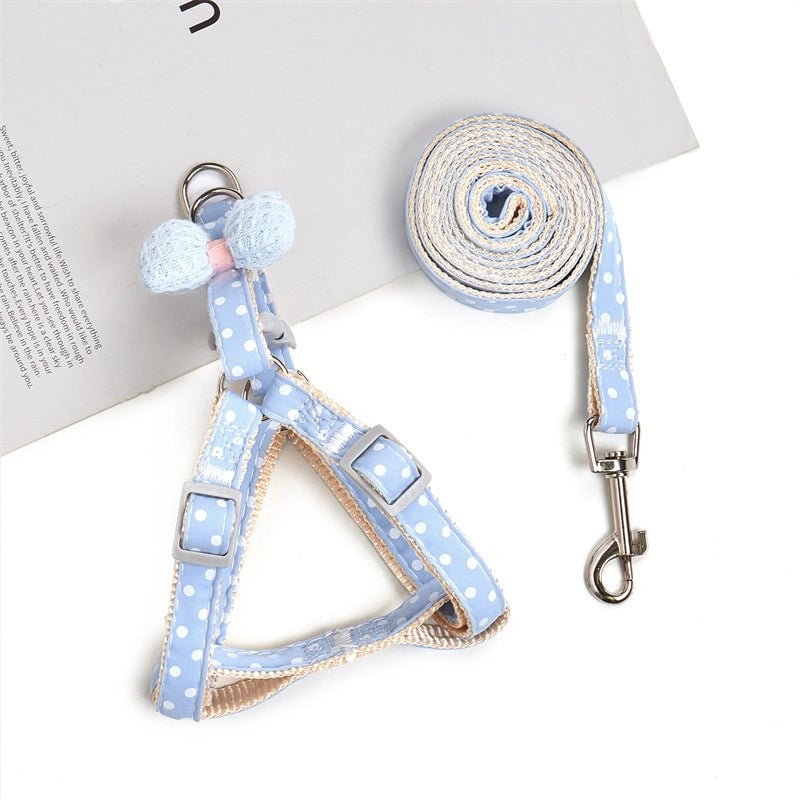 New Cloth Cat Rope Pet Traction Rope Bow Cat Traction Rope Chest Back Wave Point Dog Walking Rope Pet Supplies