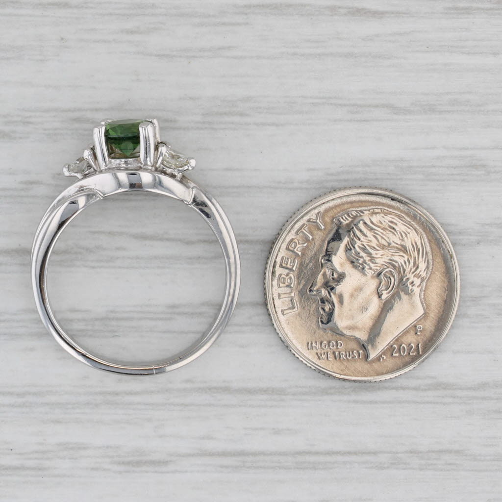 0.84ctw Green Sapphire Diamond Bypass Ring 14k White Gold Size 5.5