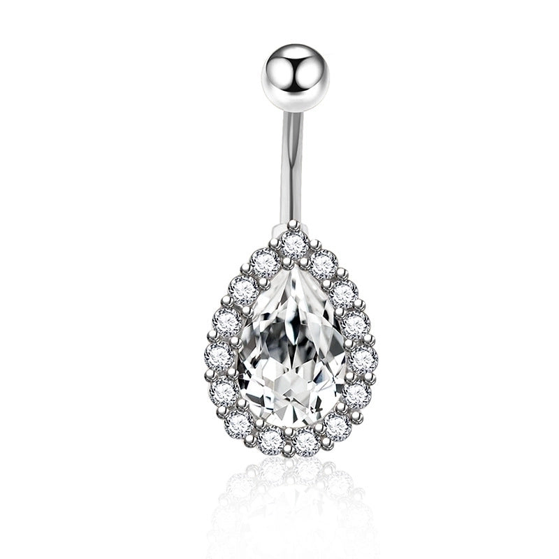 5 Pieces Fashion Water Droplets Stainless Steel Inlay Zircon Belly Ring 5 Pieces