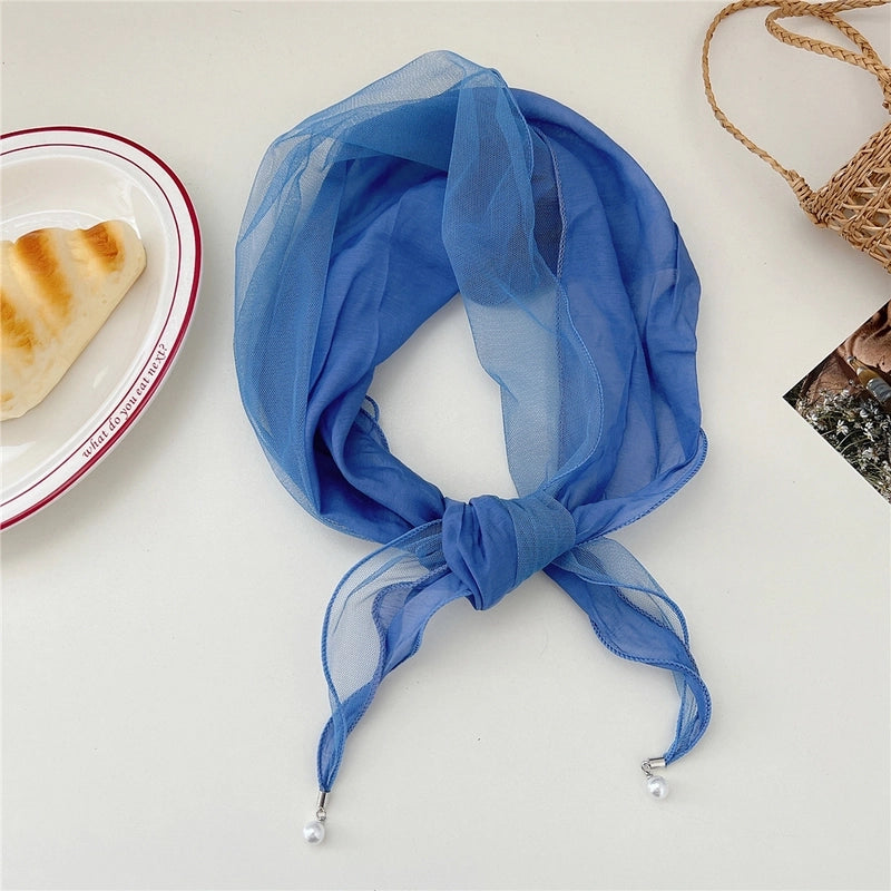 Pearl Lace Stitching Diamond Small Scarf Women's Spring And Autumn Professional  Small Scarf Headscarf Decorative Scarf