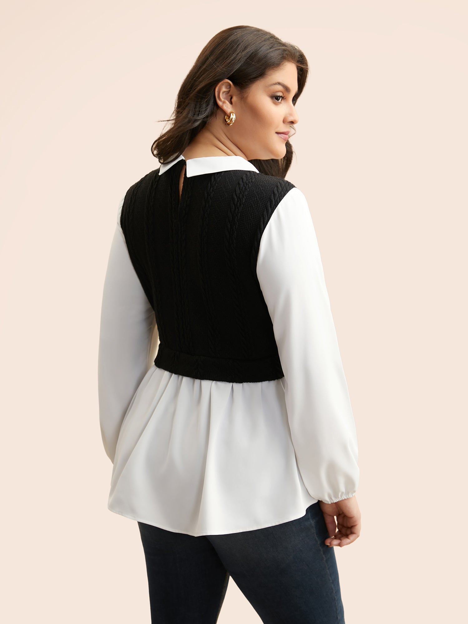 Peter Pan Collar Patchwork Contrast Blouse