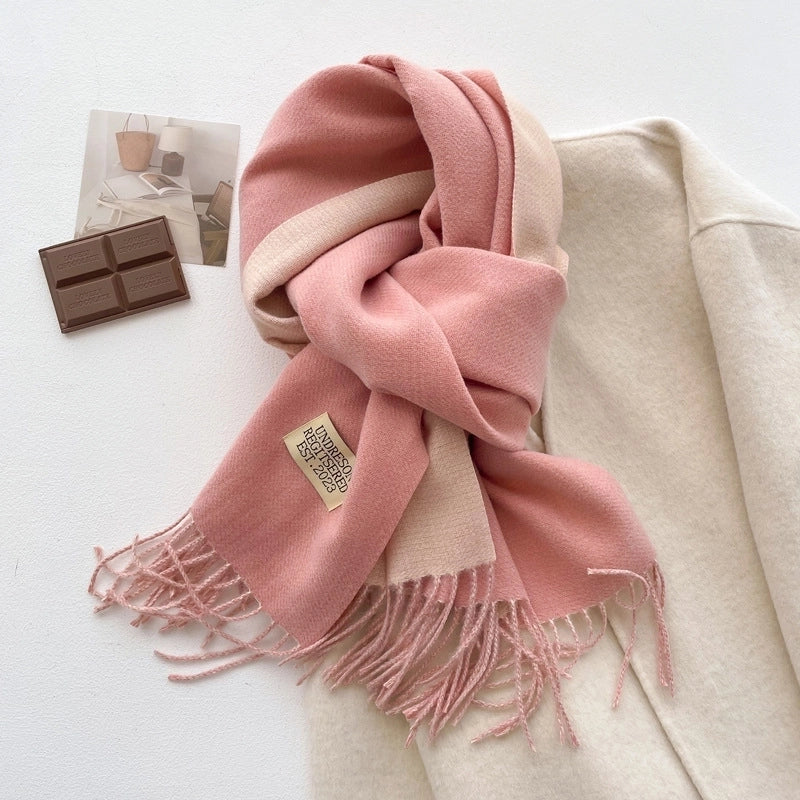 Autumn And Winter New Light Luxury ~ Coat Mate Double-sided Solid Color Scarf Women's Style Cashmere-like Warm Shawl Scarf