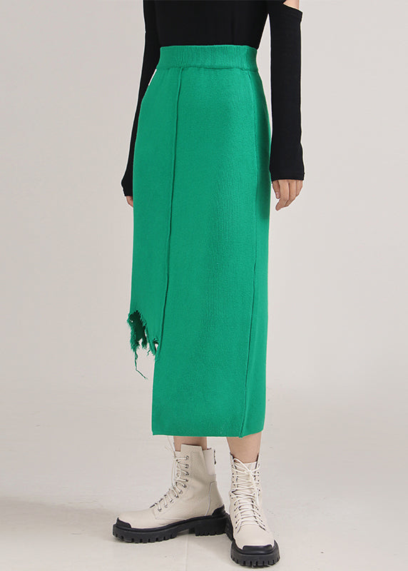 Unique Green Asymmetrical Patchwork Skirts Spring