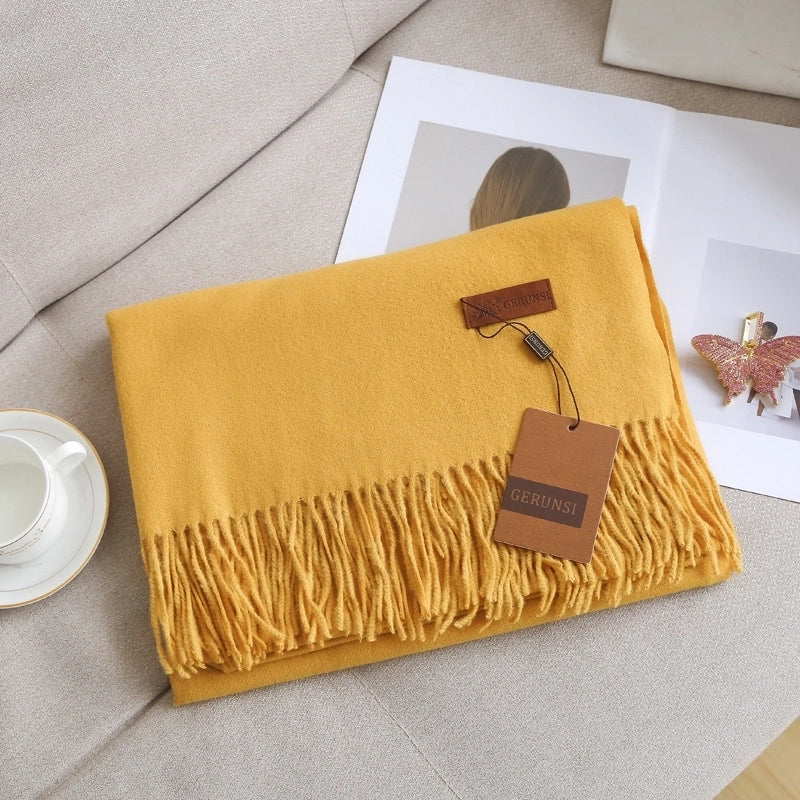 Unisex Retro Preppy Style Solid Color Imitation Cashmere Tassel Scarf
