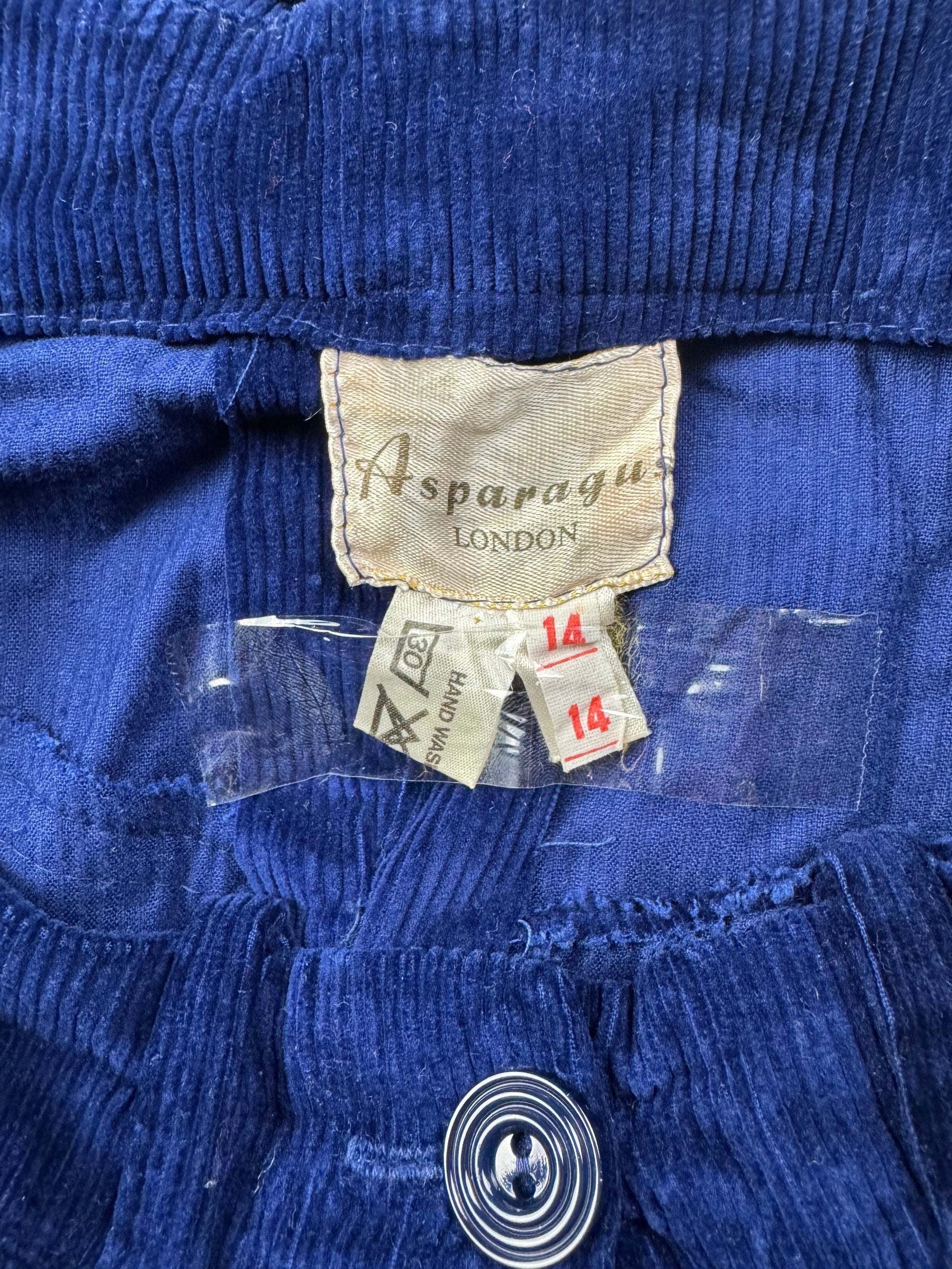 Vintage 70s Asparagus London Blue Corduroy Gathered Skirt