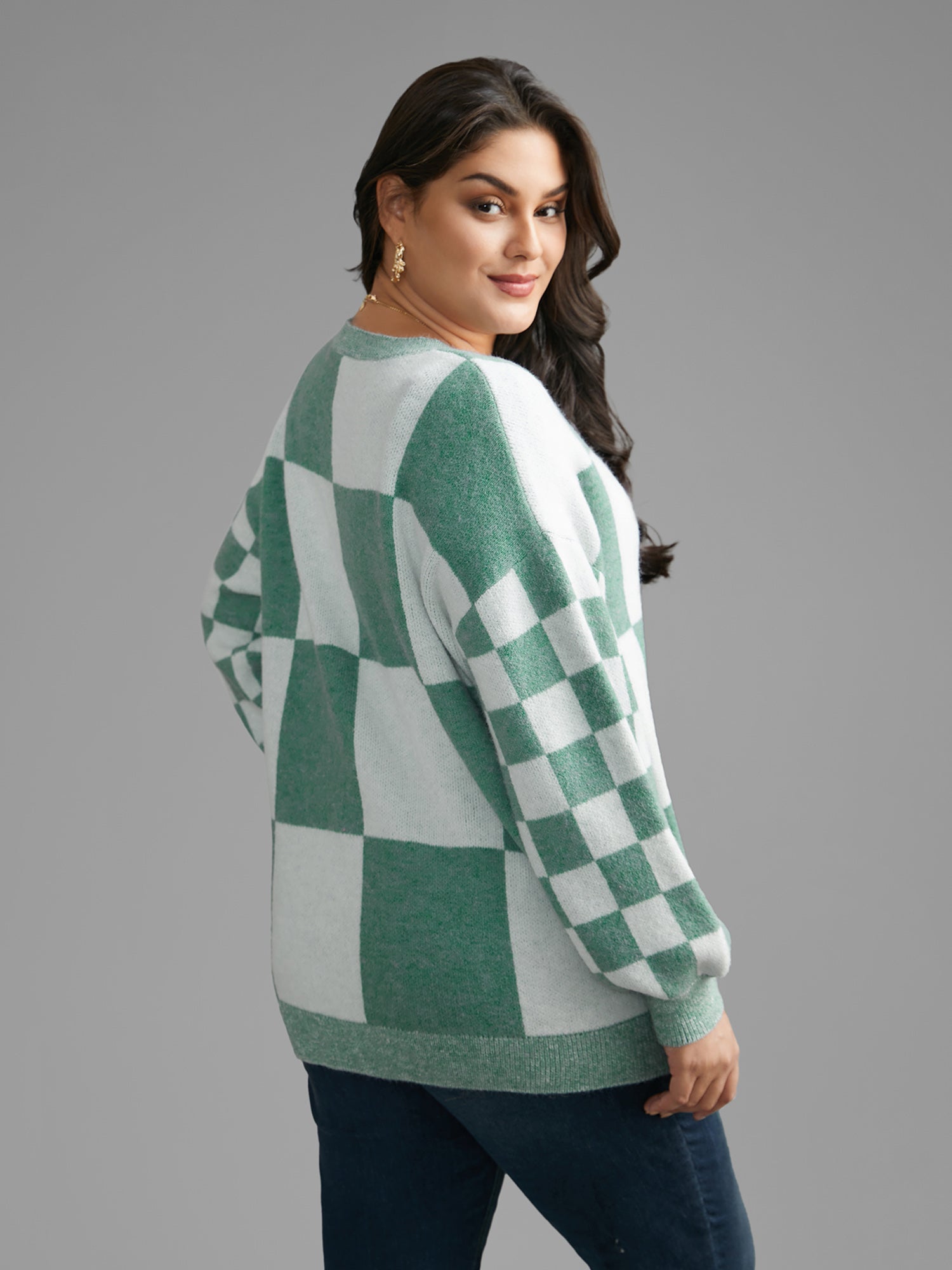 Plaid Crew Neck Drop Shoulder Pullover