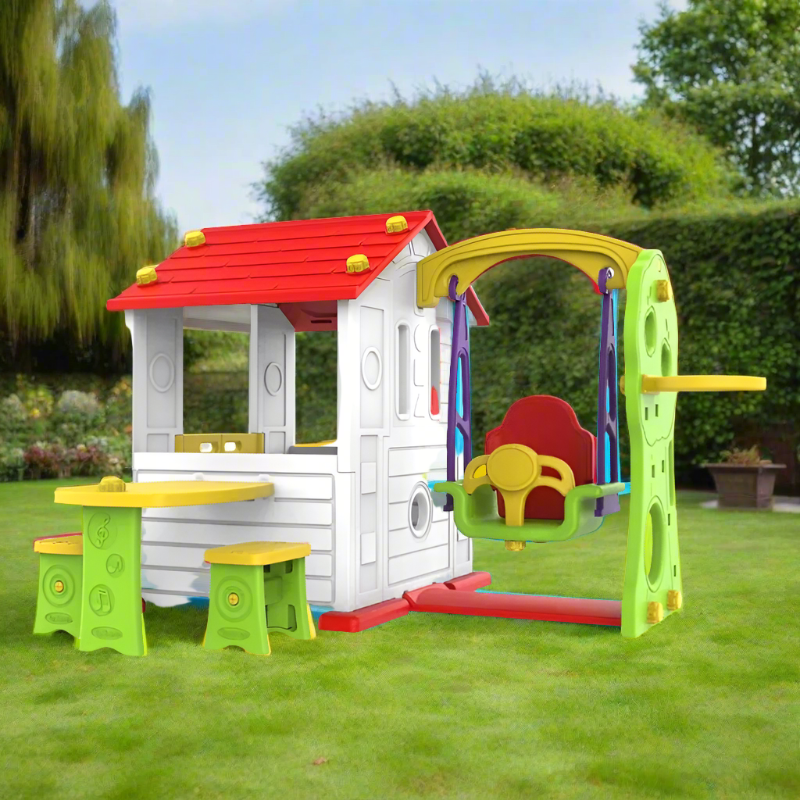 KIDS ACTIVITY PLAYHOUSE WITH SWING TABEL CHAIR & BASKETBALL