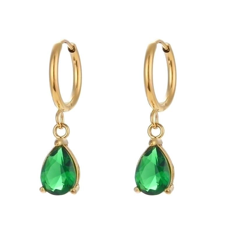 Fashion Water Droplets Plating Inlay 304 Stainless Steel Zircon 18K Gold Plated Drop Earrings