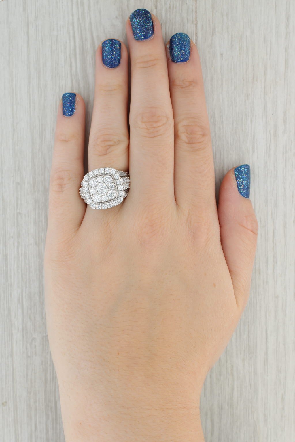 3.75ctw Lab Created Diamond Cluster Ring 10k Gold Bridal Engagement Cocktail