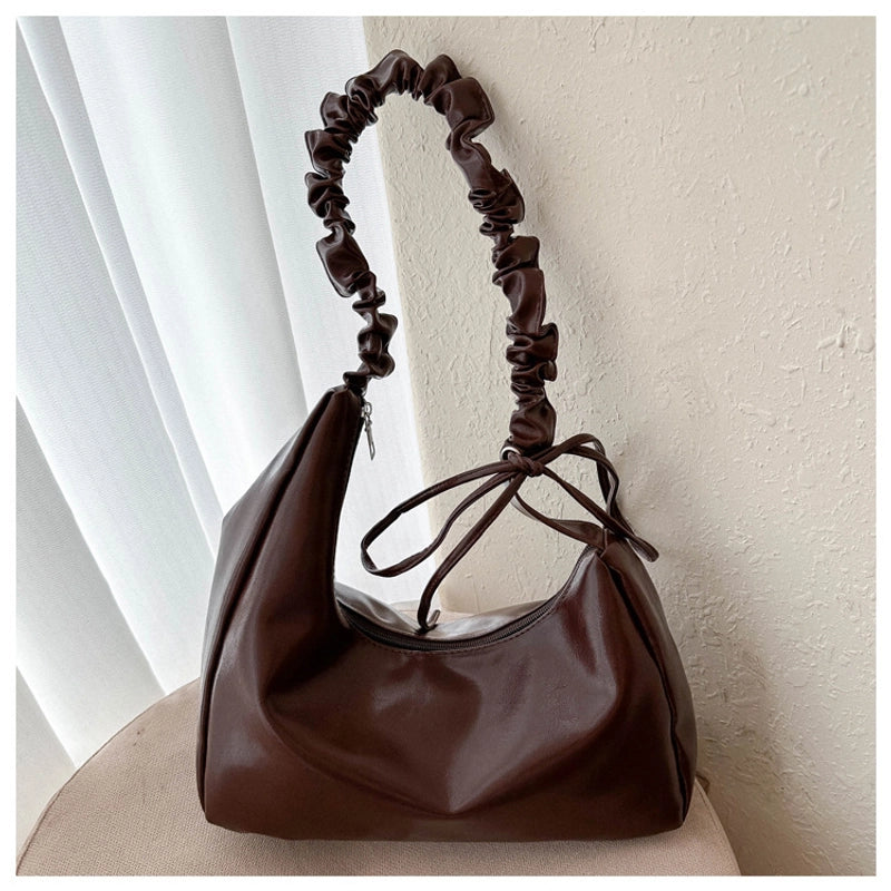 Women's Small PU Solid Color Streetwear Sewing Thread Square Zipper Ruched Bag