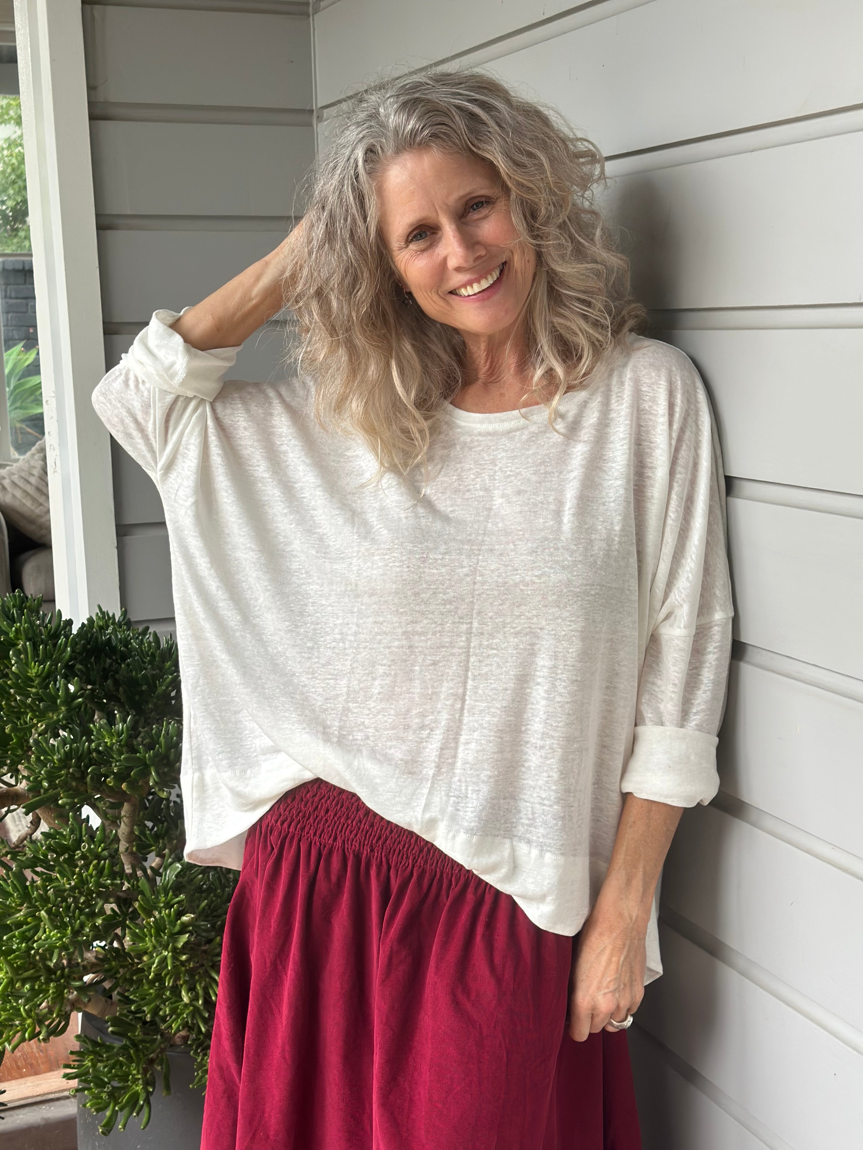nina top - ivory linen knit