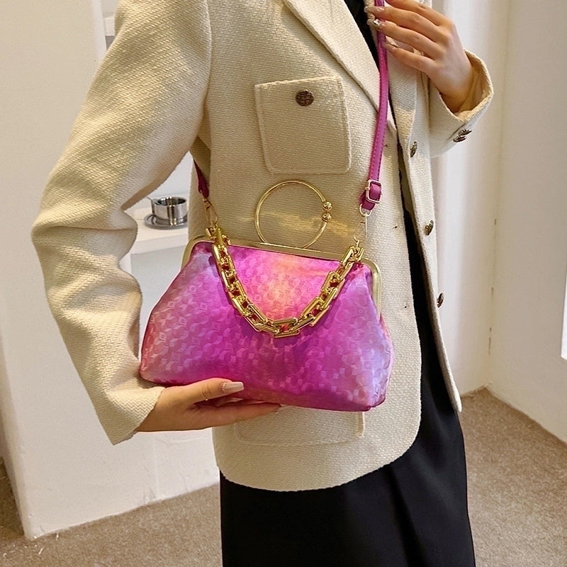Women's Small Pu Leather Color Block Streetwear Shell Clasp Frame Shoulder Bag Crossbody Bag Dome Bag