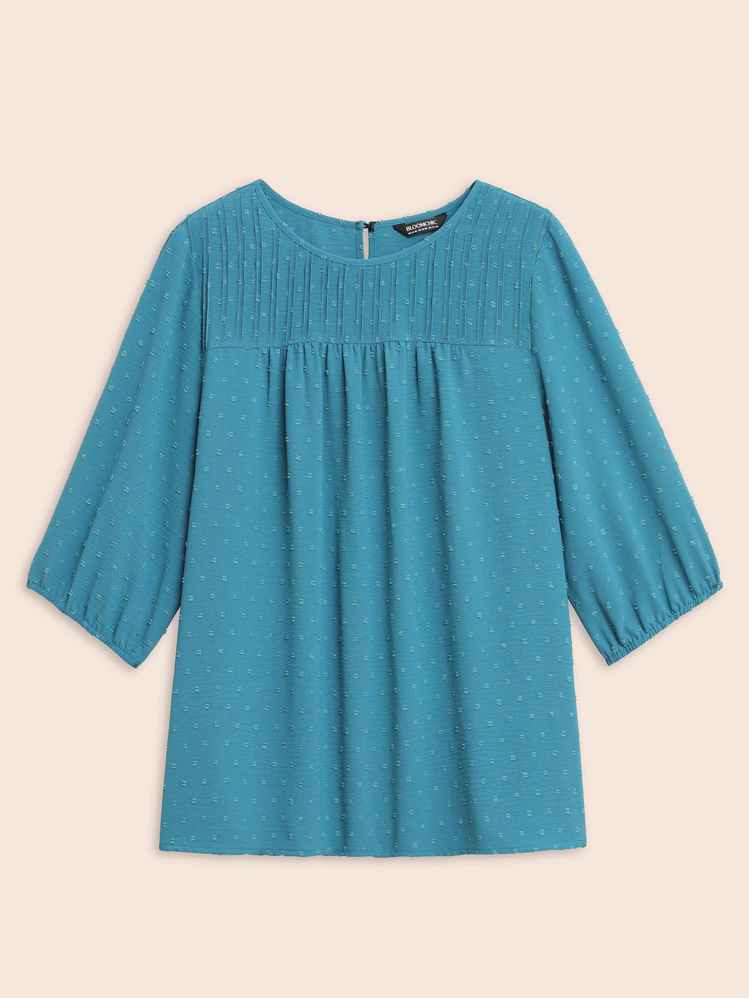 Texture Round Neck Pleated Lantern Sleeve Blouse