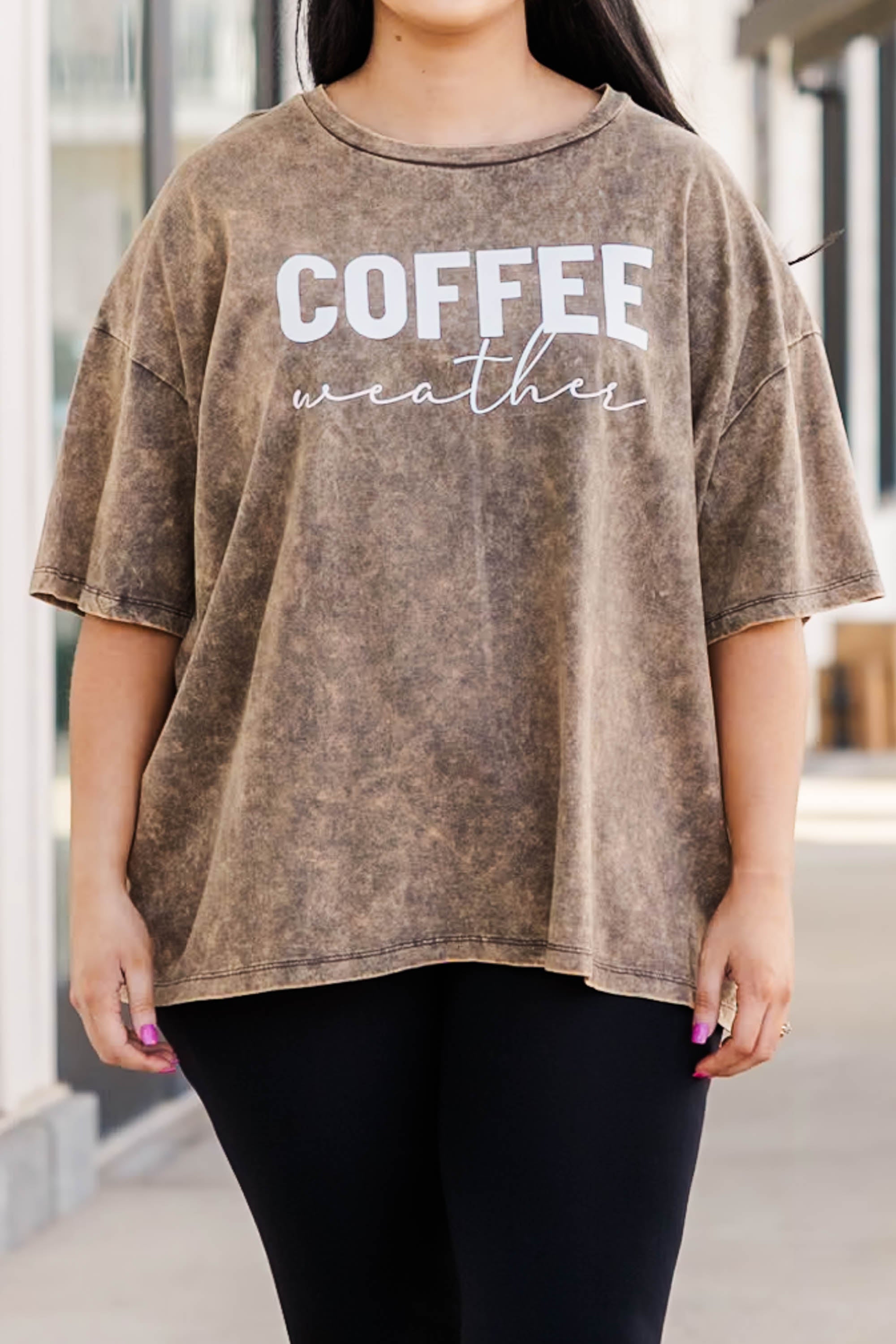 Coffee Weather Acid Wash Boyfriend Tee. Rust Brown