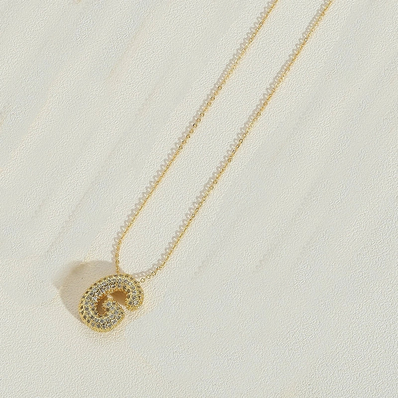Copper 14K Gold Plated Minimalist Inlay Letter Zircon Pendant Necklace