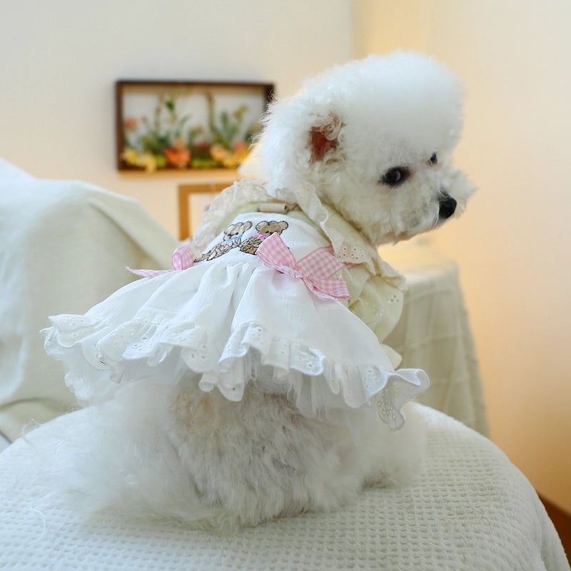 Pet Ring Dog Clothes Spring And Summer New Princess Fluffy Gauze Skirt Embroidered Cute Bear Dance Gauze Skirt