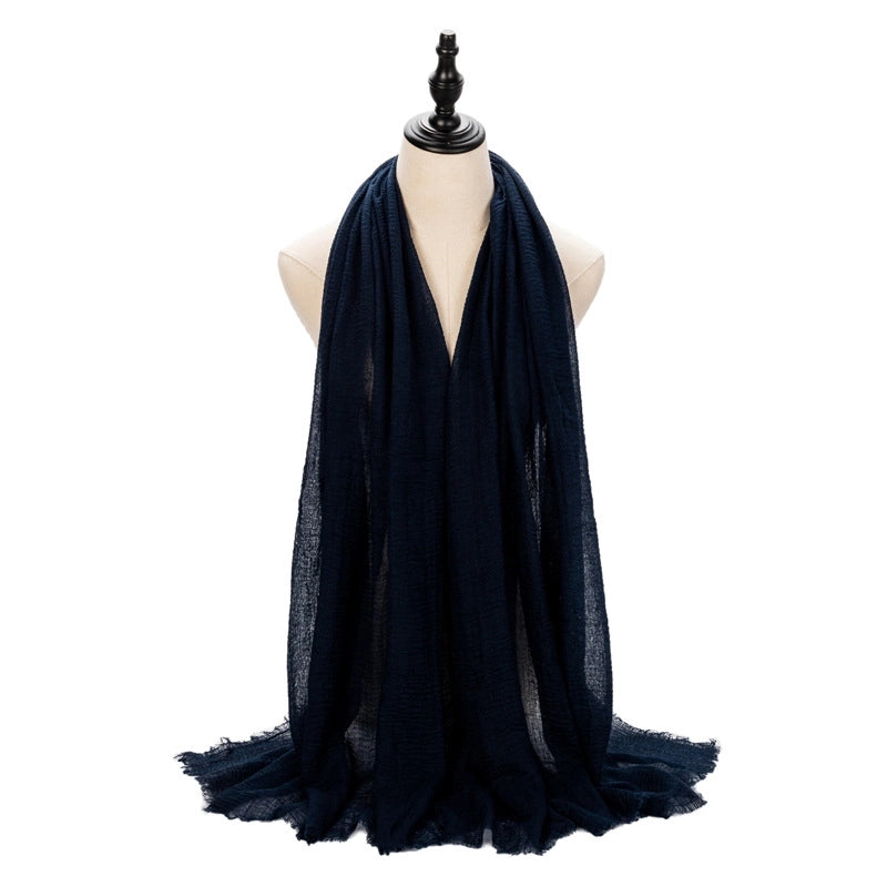 Hot Selling Women's Cotton And Linen Solid Color Baotou Scarf Cover Pleated Short Beard Headscarf
