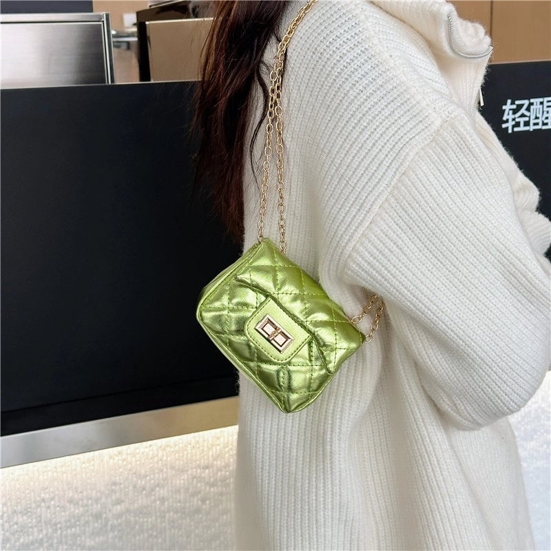 Women's Small Pu Leather Solid Color Lingge Streetwear Square Lock Clasp Shoulder Bag Crossbody Bag