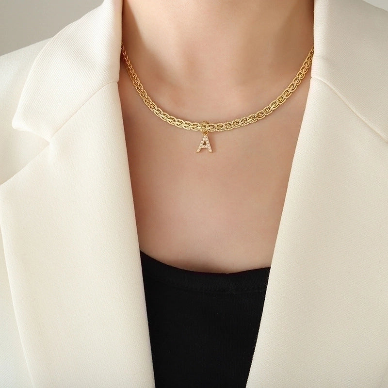 Fashion Letter 304 Stainless Steel Copper Zircon 18K Gold Plated Plating Pendant Necklace