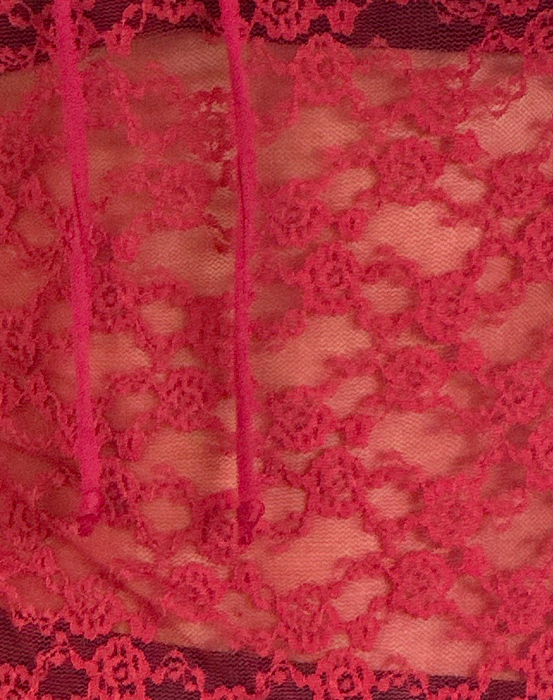 Natasha Tie Front Top in Mari Lace Red