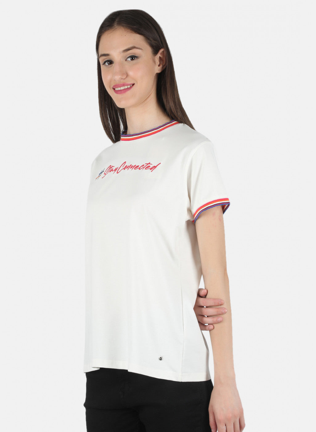 Women Off White Embroidered Top