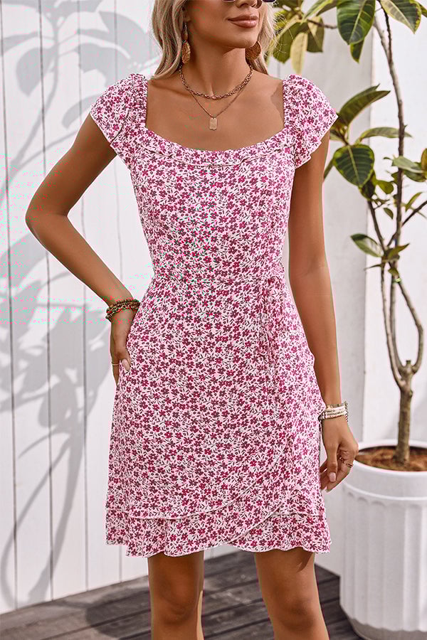 Floral Print Ruffle Hem Casual Dress