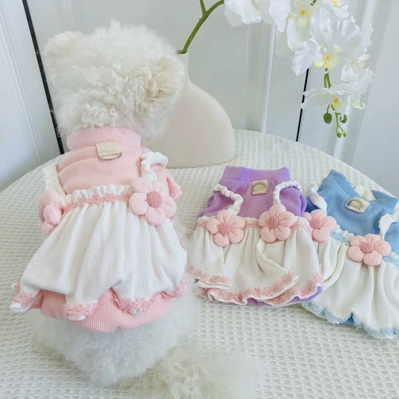 Sweet Knitted Flower Dog Cat Dress Harness