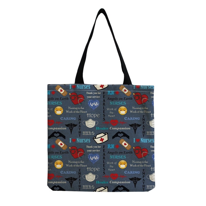 Women's Cotton And Linen Letter Nurse Heart Shape Classic Style Square Open Tote Bag