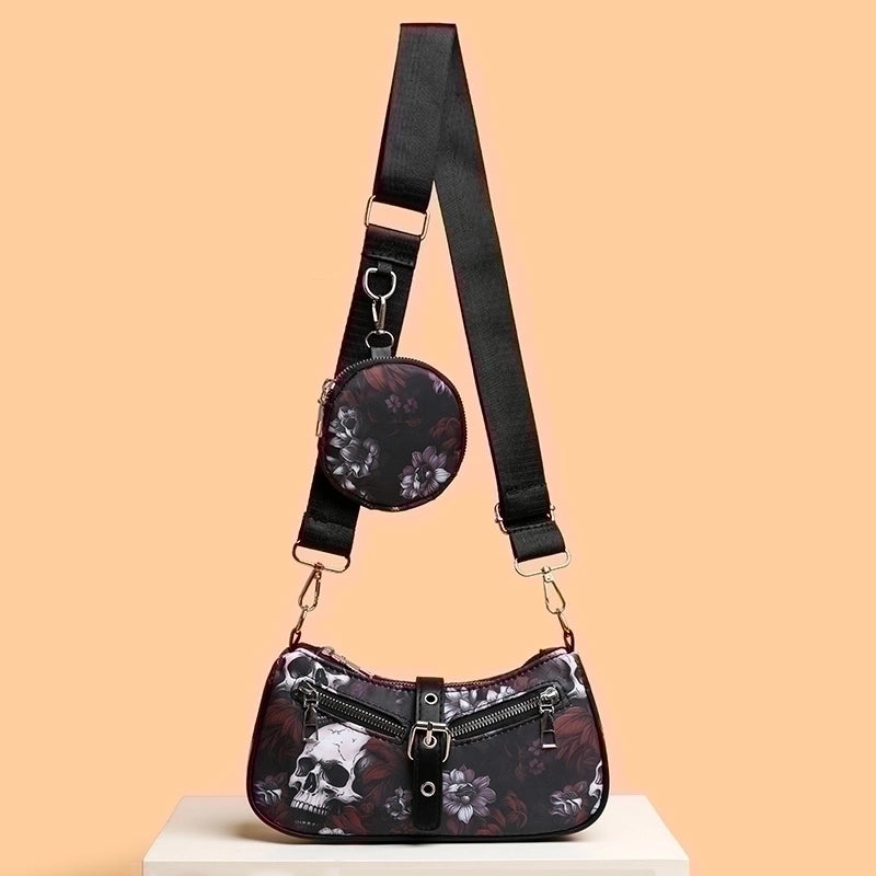 Halloween Women's Medium Skull Streetwear Pillow Shape Zipper Bag Sets Crossbody Bag