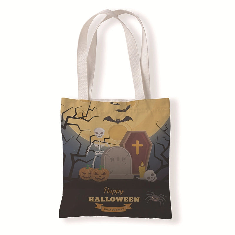 Halloween Unisex Medium Canvas Pumpkin Letter Elegant Streetwear Square Open Canvas Bag