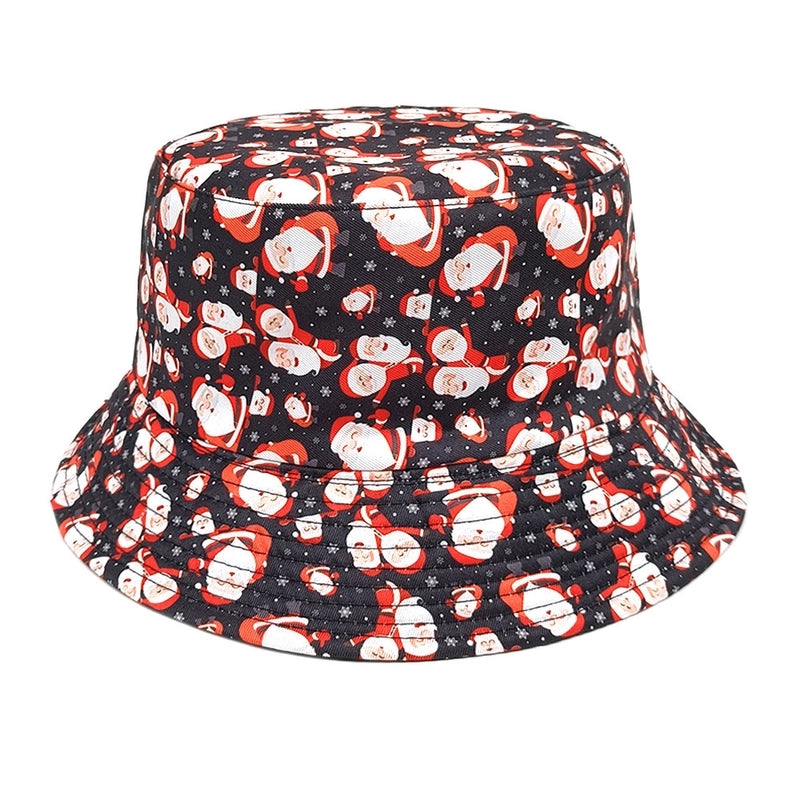 Women's Casual Santa Claus Snowman Printing Wide Eaves Bucket Hat