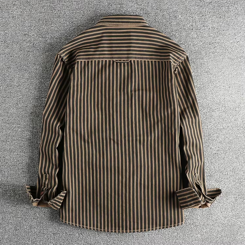 Vintage Blend Striped Lapel Long Sleeve Shirt