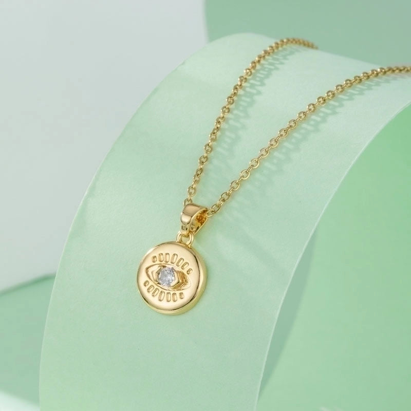 Stainless Steel Titanium Steel 18K Gold Plated Elegant Plating Inlay Maple Leaf Eye Butterfly Zircon Pendant Necklace