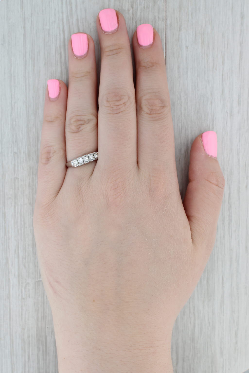 Vintage 0.35ctw Diamond Wedding Band 14k White Gold Size 8 Stackable Ring