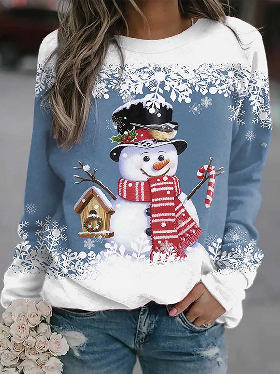Christmas snowman print loose sweater(8 colors)
