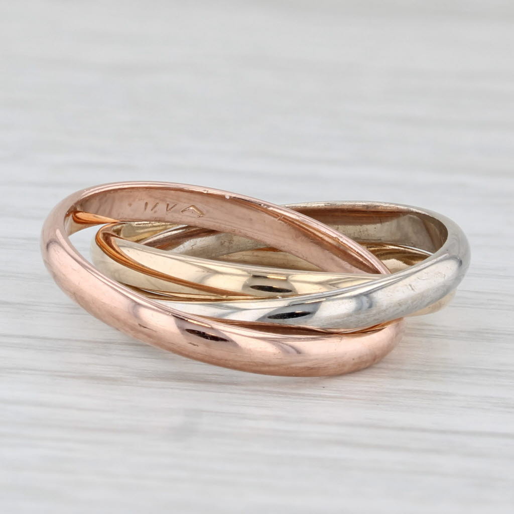 Tri-Toned 3-Band Puzzle Ring 14k Yellow White Rose Gold Size 6.25