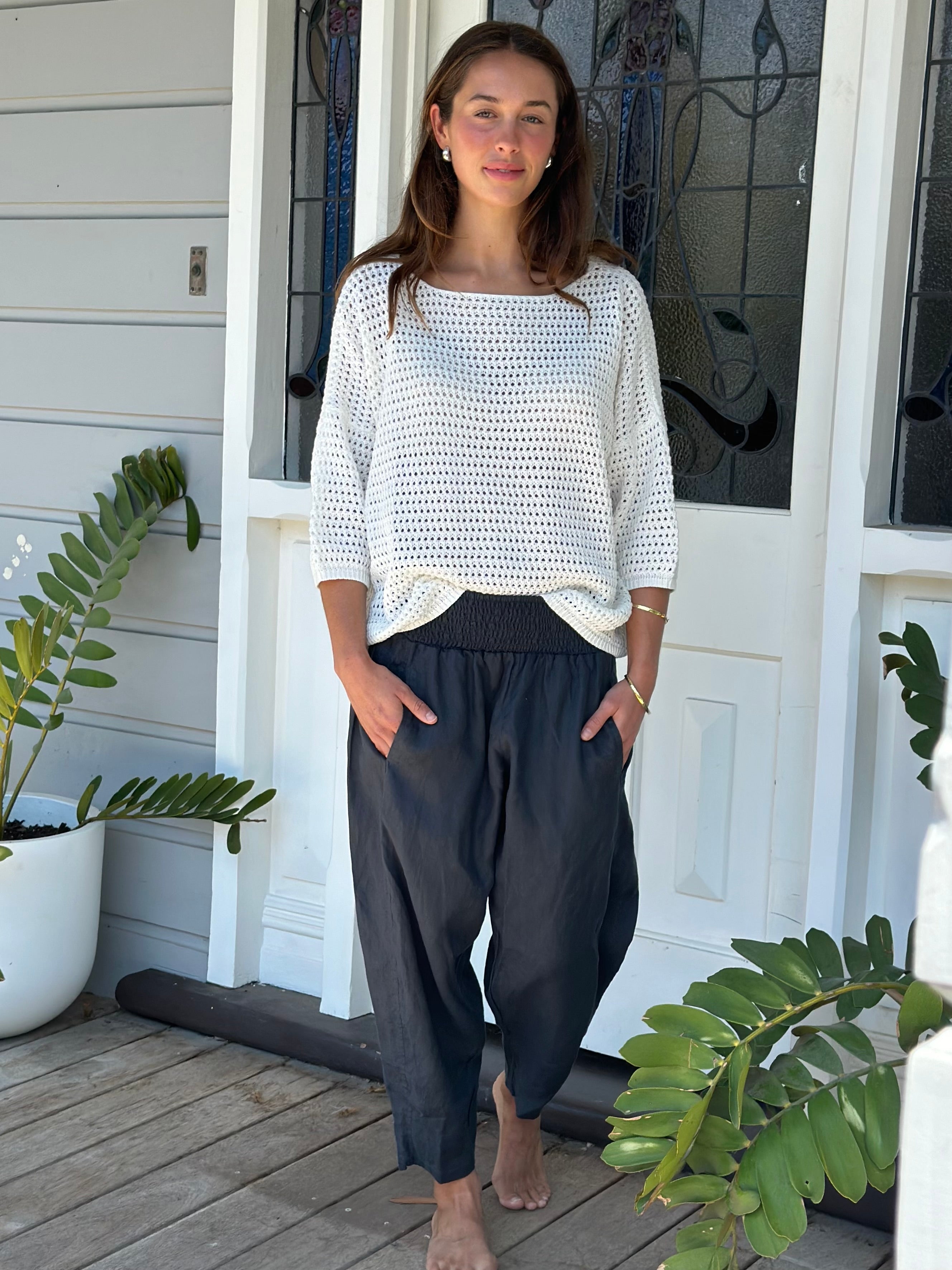 frankie pant -charcoal linen