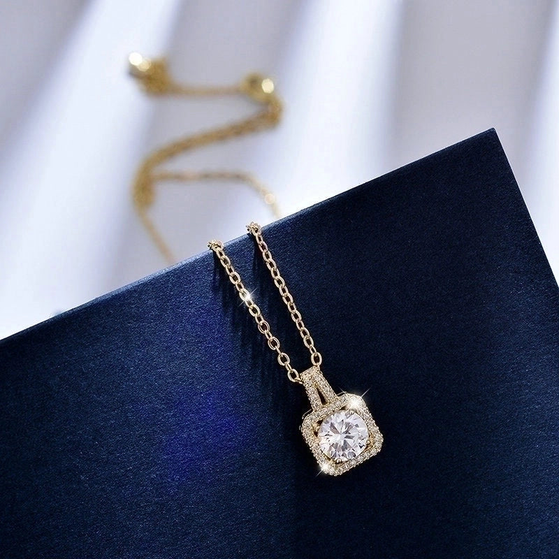 Elegant Square Titanium Steel Inlay Zircon Earrings Necklace