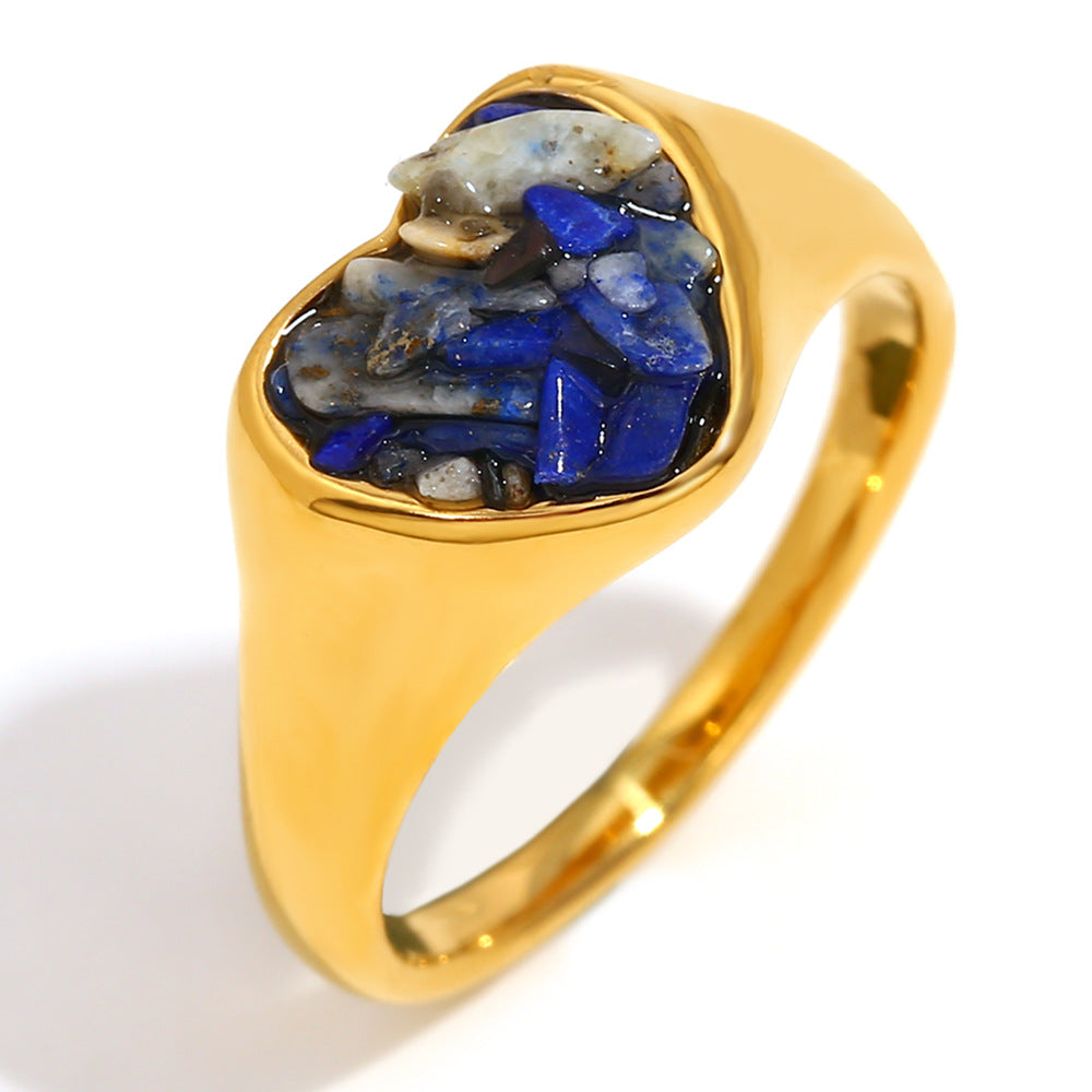 Retro Niche Hand Jewelry Stainless Steel Plated 18K Gold White Jade Gravel Adhesion Love Ring