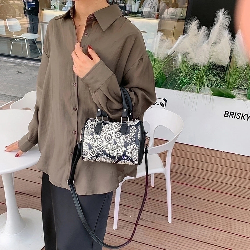 Halloween Women's Medium Pu Leather Skull Elegant Basic Classic Style Zipper Shoulder Bag Handbag Crossbody Bag