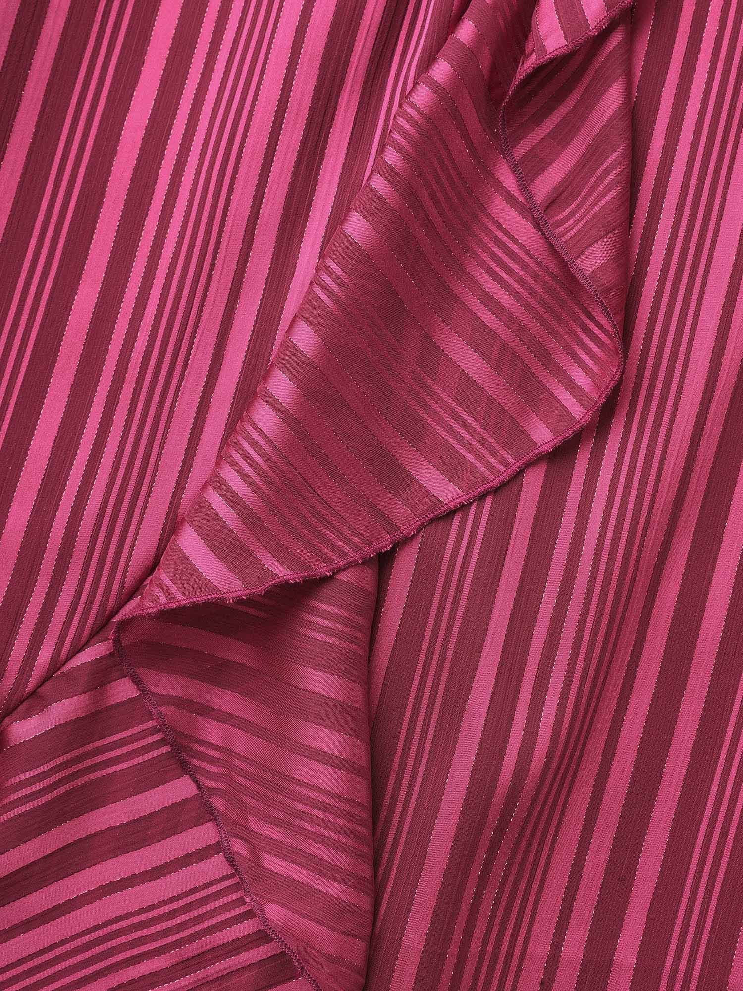 Chiffon Overlap Collar Ruffle Trim Dress