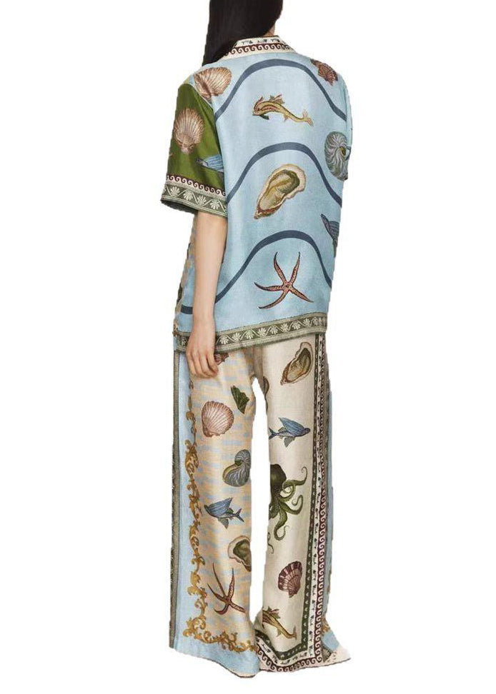 Plus Size Print Shirts And Wide Leg Pants Two Piece Set Summer