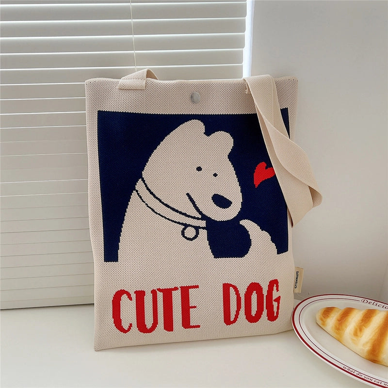 Women's Medium Knit Cartoon Flower Cute Square Lock Clasp Underarm Bag