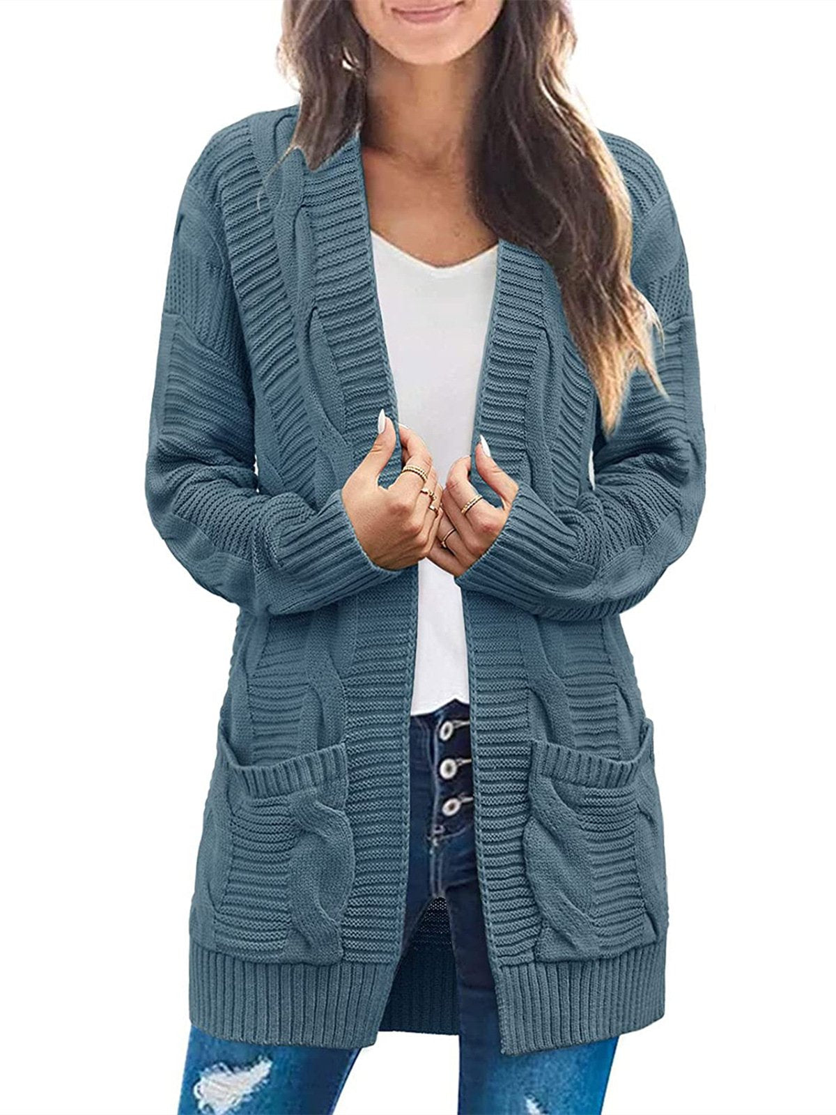 2024 Women's Long Sleeve Cable Knit Cardigan Sweaters