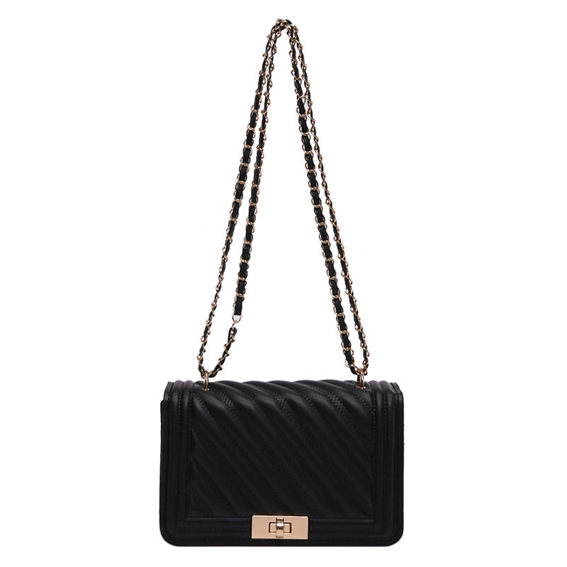 Women's Small Pu Leather Solid Color Vacation Classic Style Sewing Thread Square Lock Clasp Shoulder Bag