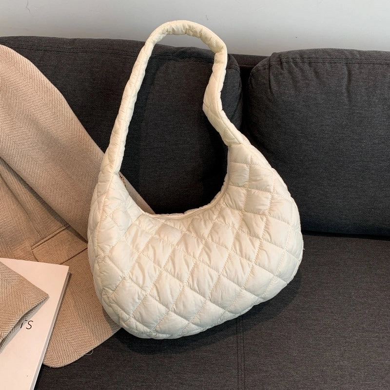 Women's Cotton Solid Color Basic Dumpling Shape Zipper Shoulder Bag Underarm Bag